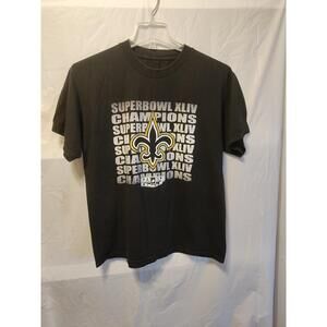 New Orleans Saints Super Bowl XLIV Champions Black Vinyl Crew Neck T Shirt Large